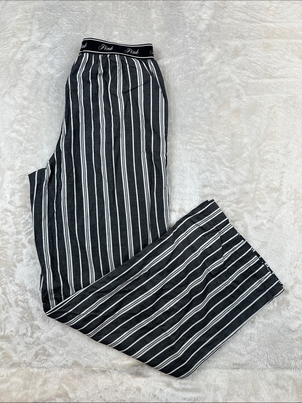 PINK Victoria’s Secret Pajama Pants Womens XS Black White Stripe Cotton Lounge